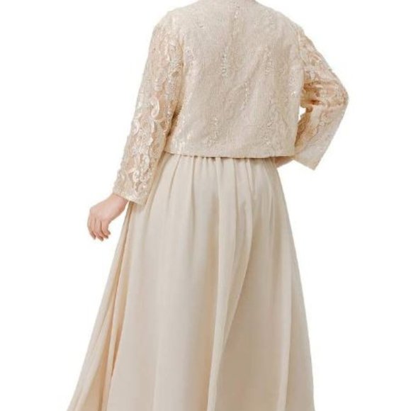 Women's 22 Size Tea Length Chiffon Beaded Lace - Picture 2 of 6